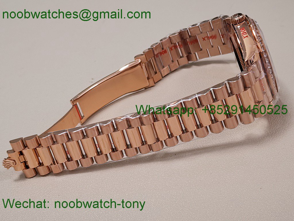 Replica Rolex DayDate 40 Rose Gold QF SuperCLone Brown Dial Diamond Bezel V5 Gain Weight Heavy