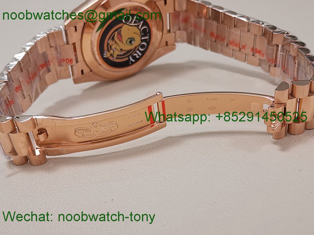 Replica Rolex DayDate 40mm Rose Gold QF SuperClone Green Roman Dial President A2836 V5 Gain Weight