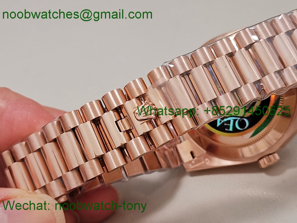 Replica Rolex DayDate 40mm Rose Gold QF SuperClone Green Roman Dial President A2836 V5 Gain Weight
