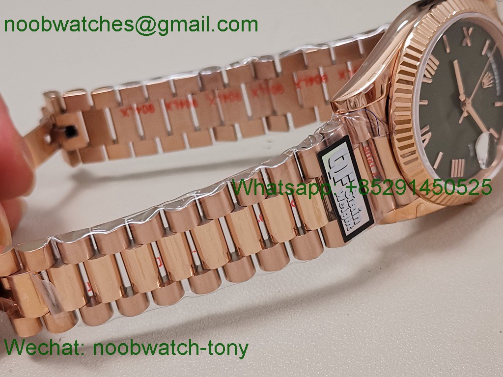 Replica Rolex DayDate 40mm Rose Gold QF SuperClone Green Roman Dial President A2836 V5 Gain Weight