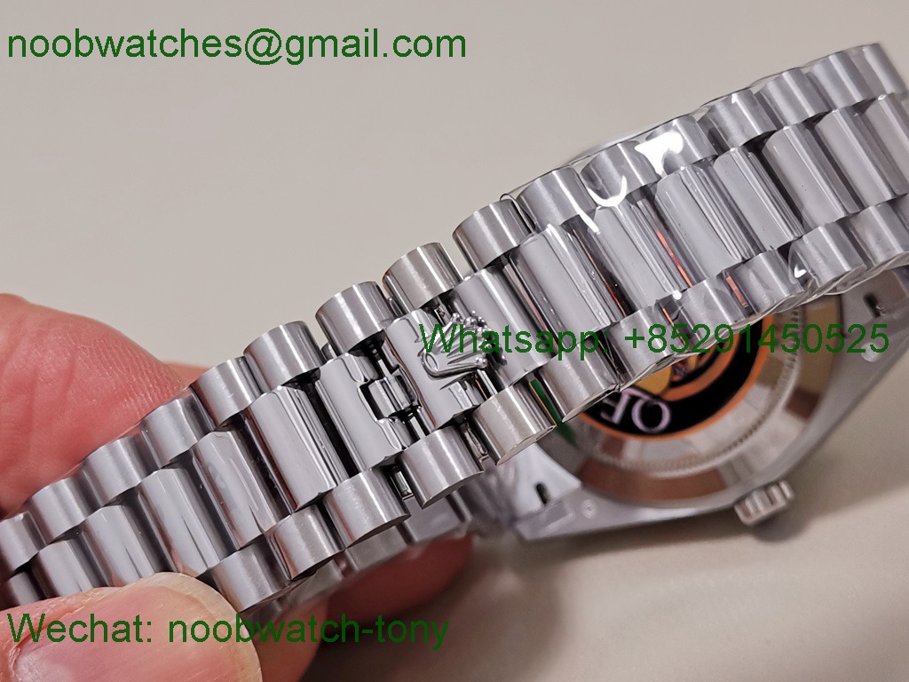 Replica Rolex DayDate 40mm QF SuperClone Silver Diamond Dial Bezel A2836 V5 Gain Weight