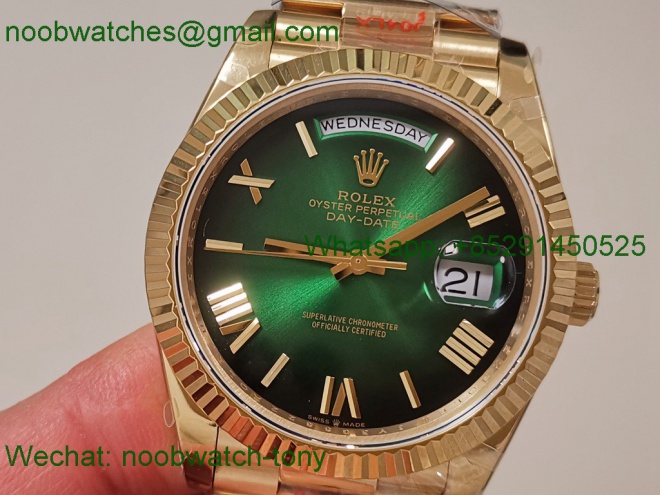 Replica Rolex DayDate 40 Yellow Gold QF SuperClone Green Black Dial President A2836 V5 Gain Weight