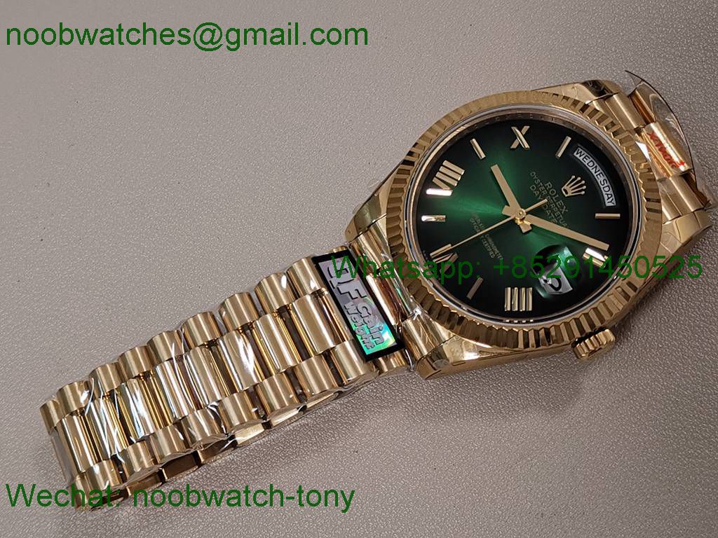 Replica Rolex DayDate 40 Yellow Gold QF SuperClone Green Black Dial President A2836 V5 Gain Weight
