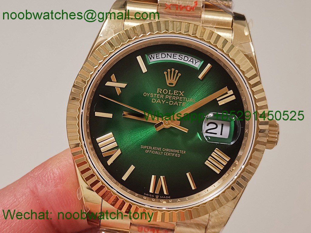 Replica Rolex DayDate 40 Yellow Gold QF SuperClone Green Black Dial President A2836 V5 Gain Weight