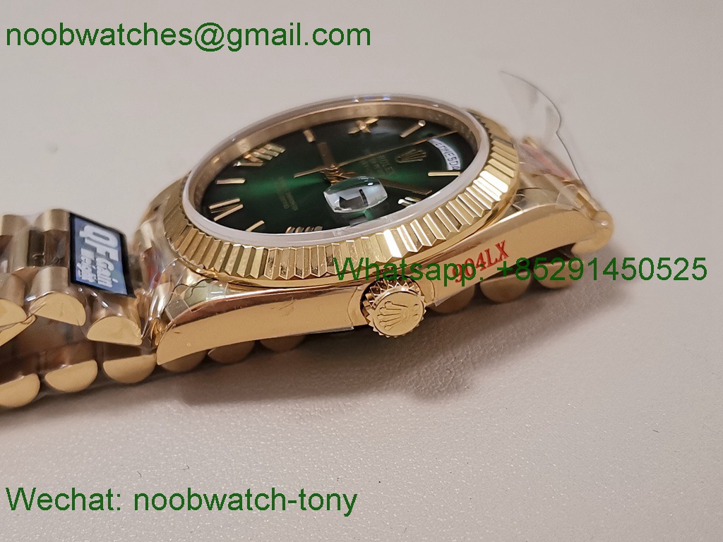 Replica Rolex DayDate 40 Yellow Gold QF SuperClone Green Black Dial President A2836 V5 Gain Weight