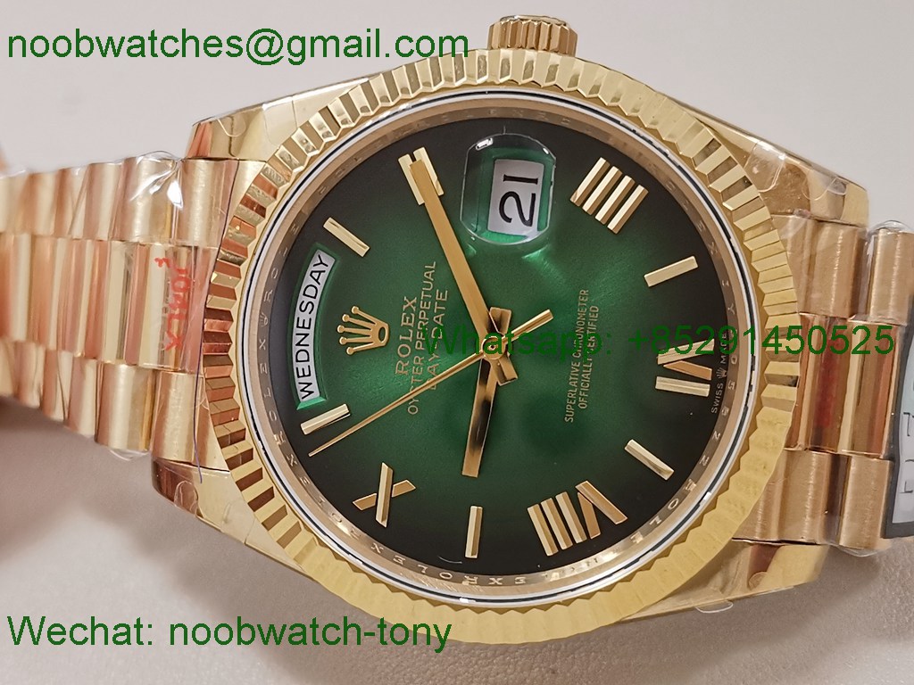 Replica Rolex DayDate 40 Yellow Gold QF SuperClone Green Black Dial President A2836 V5 Gain Weight