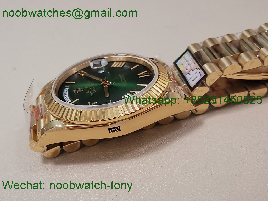 Replica Rolex DayDate 40 Yellow Gold QF SuperClone Green Black Dial President A2836 V5 Gain Weight
