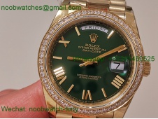 Replica Rolex DayDate 40 Yellow Gold QF SuperCLone Green Dial Diamond Bezel V5 Gain Weight 