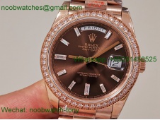 Replica Rolex DayDate 40 Rose Gold QF SuperCLone Brown Dial Diamond Bezel V5 Gain Weight Heavy