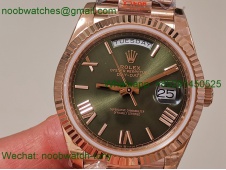 Replica Rolex DayDate 40mm Rose Gold QF SuperClone Green Roman Dial President A2836 V5 Gain Weight
