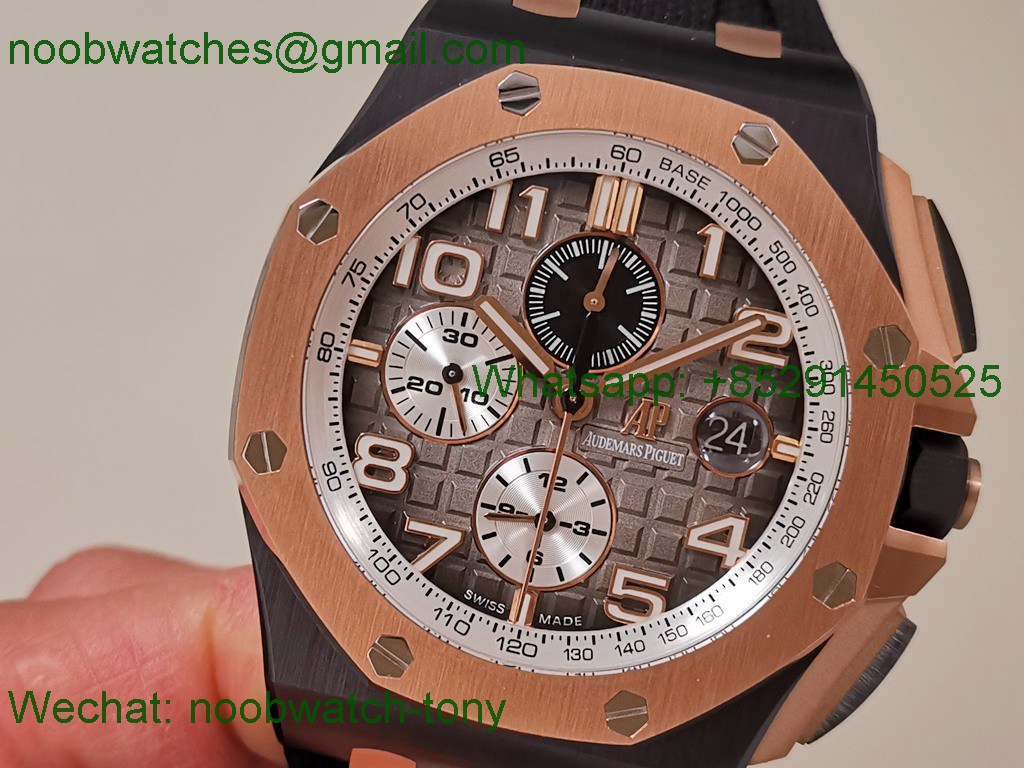 Replica Audemars Piguet AP ROO Offshore 44mm Black Ceramic Rose Gold Grey Dial TKF SuperClone A3126