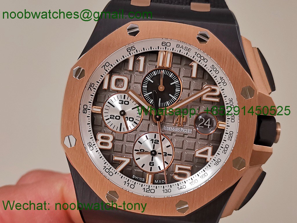 Replica Audemars Piguet AP ROO Offshore 44mm Black Ceramic Rose Gold Grey Dial TKF SuperClone A3126