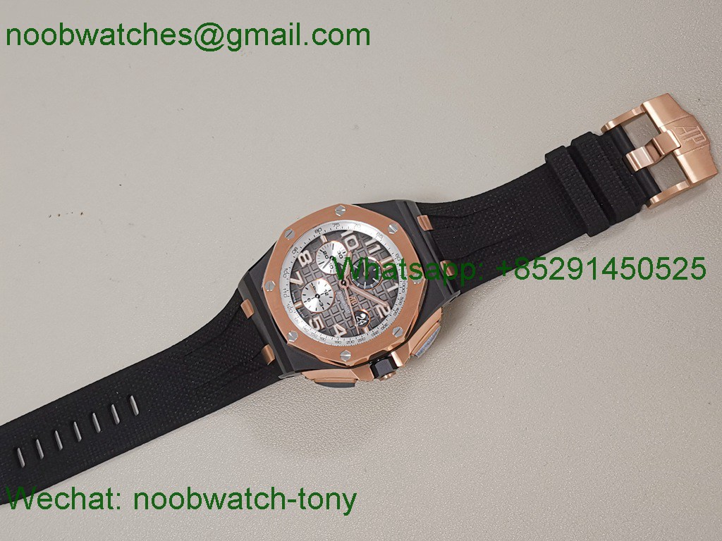 Replica Audemars Piguet AP ROO Offshore 44mm Black Ceramic Rose Gold Grey Dial TKF SuperClone A3126