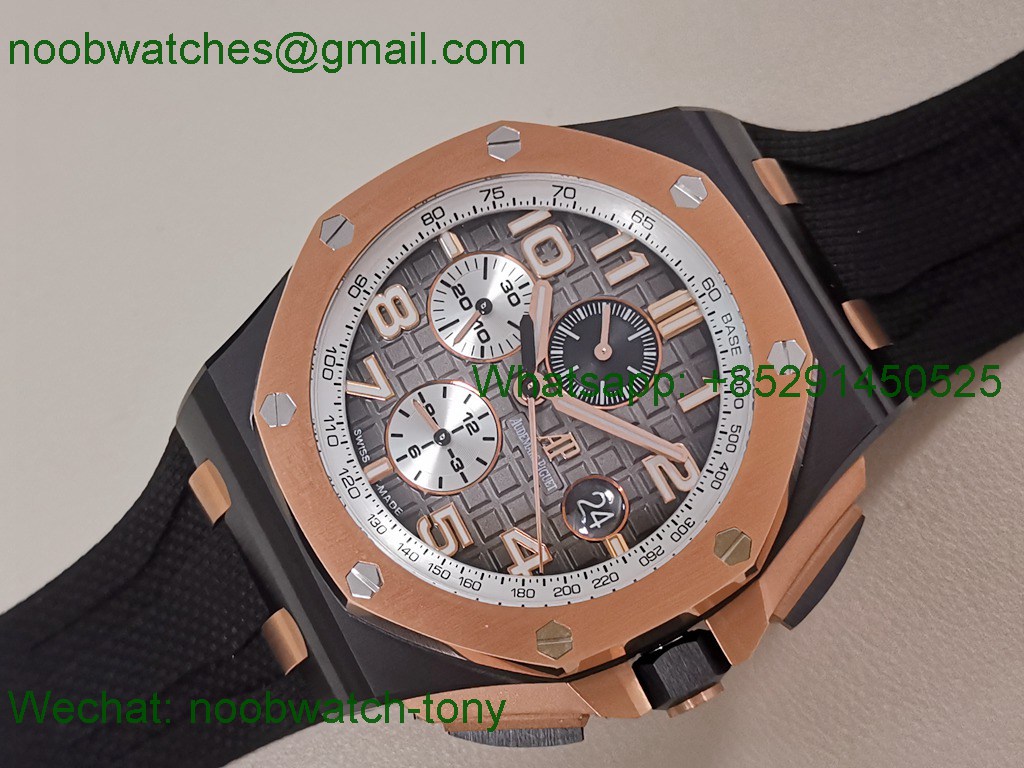 Replica Audemars Piguet AP ROO Offshore 44mm Black Ceramic Rose Gold Grey Dial TKF SuperClone A3126