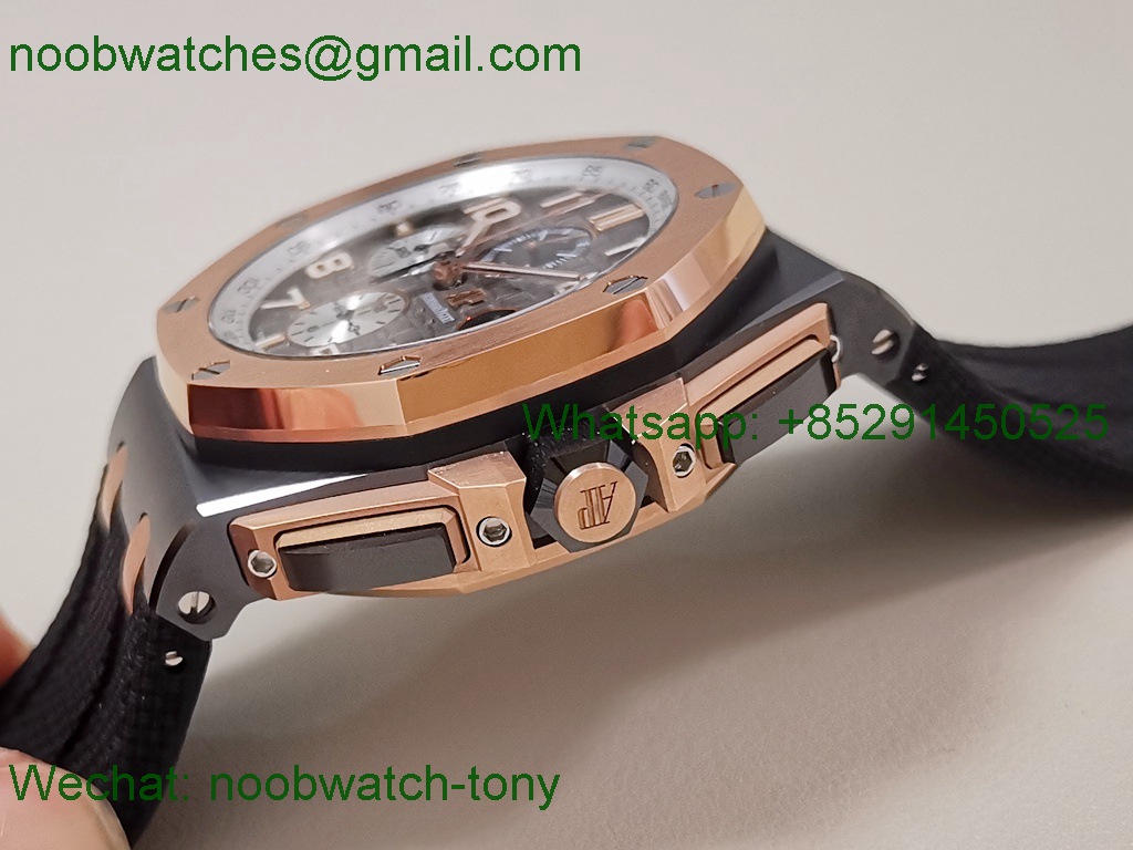 Replica Audemars Piguet AP ROO Offshore 44mm Black Ceramic Rose Gold Grey Dial TKF SuperClone A3126