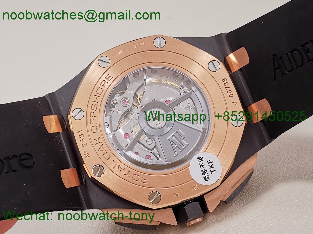 Replica Audemars Piguet AP ROO Offshore 44mm Black Ceramic Rose Gold Grey Dial TKF SuperClone A3126