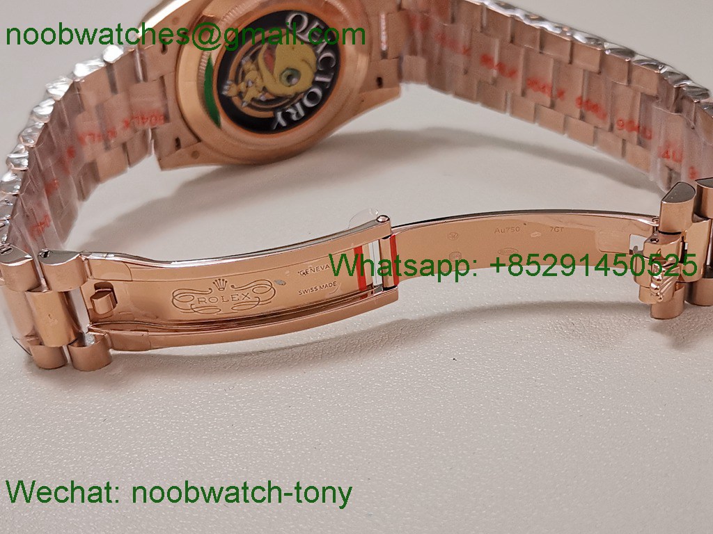 Replica Rolex DayDate 40 Rose Gold QF Best Slate Ombre Dial Diamond Bezel V5 Gain Weight Heavy