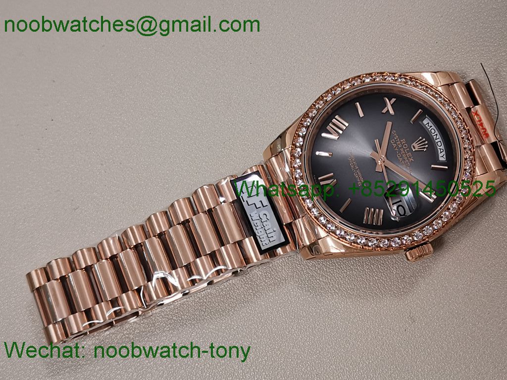 Replica Rolex DayDate 40 Rose Gold QF Best Slate Ombre Dial Diamond Bezel V5 Gain Weight Heavy