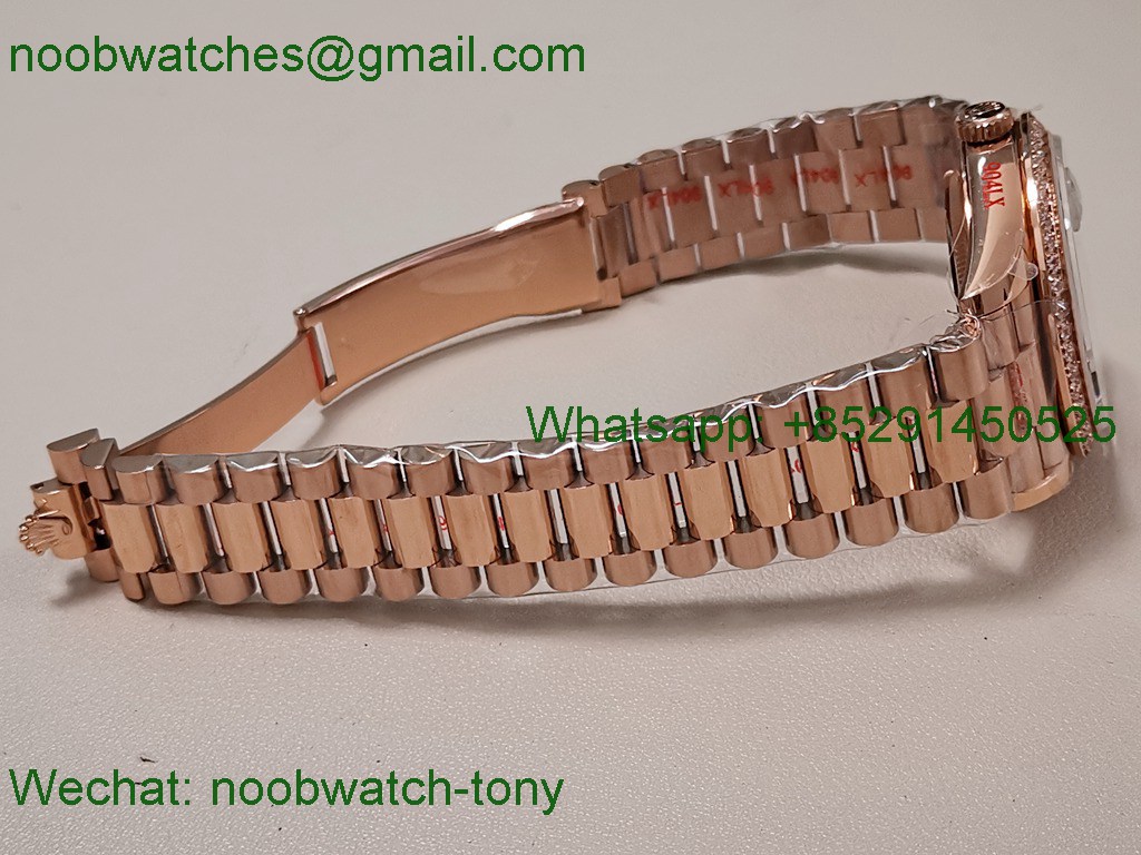 Replica Rolex DayDate 40 Rose Gold QF Best Slate Ombre Dial Diamond Bezel V5 Gain Weight Heavy
