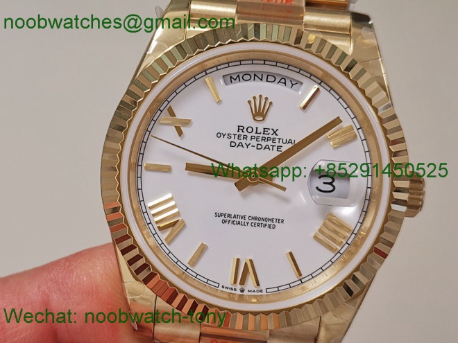 Replica Rolex DayDate 40 Yellow Gold QF SuperClone White Roman Dial A2836 V5 Gain Weight
