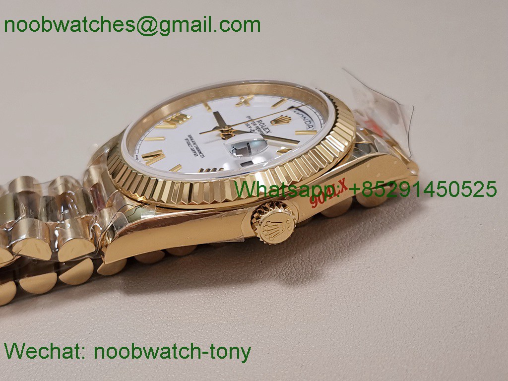 Replica Rolex DayDate 40 Yellow Gold QF SuperClone White Roman Dial A2836 V5 Gain Weight