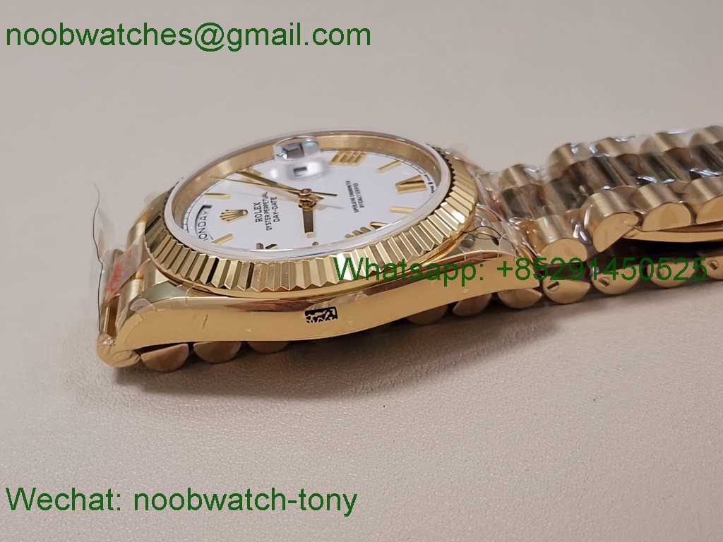Replica Rolex DayDate 40 Yellow Gold QF SuperClone White Roman Dial A2836 V5 Gain Weight