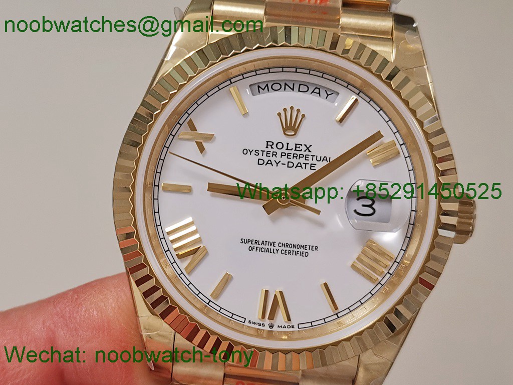 Replica Rolex DayDate 40 Yellow Gold QF SuperClone White Roman Dial A2836 V5 Gain Weight