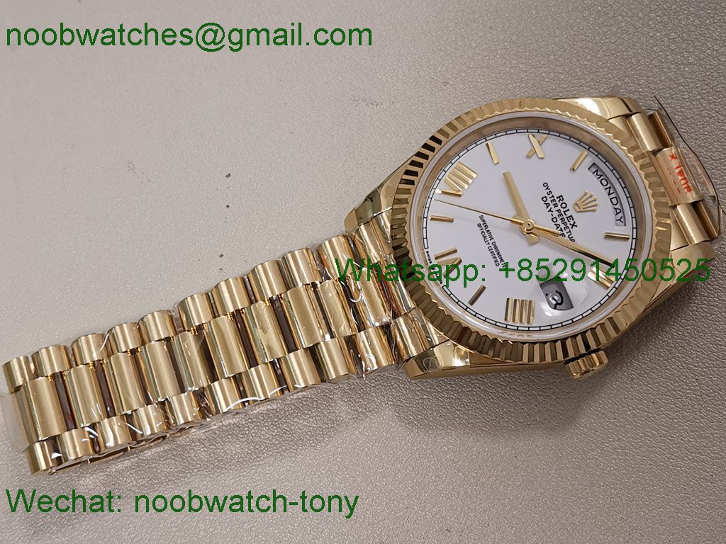 Replica Rolex DayDate 40 Yellow Gold QF SuperClone White Roman Dial A2836 V5 Gain Weight