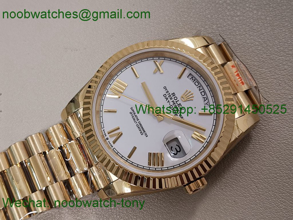 Replica Rolex DayDate 40 Yellow Gold QF SuperClone White Roman Dial A2836 V5 Gain Weight