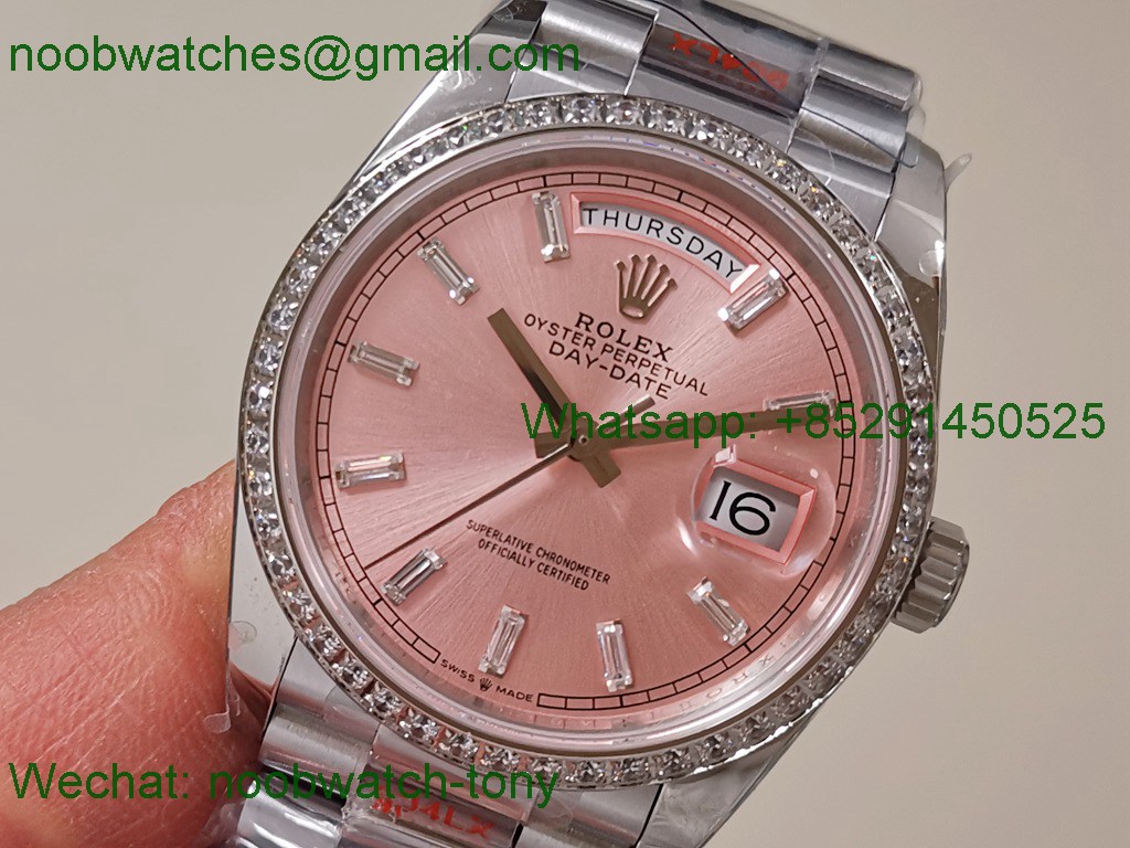 Replica Rolex DayDate 36mm Pink Dial Diamond Bezel QF SuperClone VR3255 V5 Gain Weight