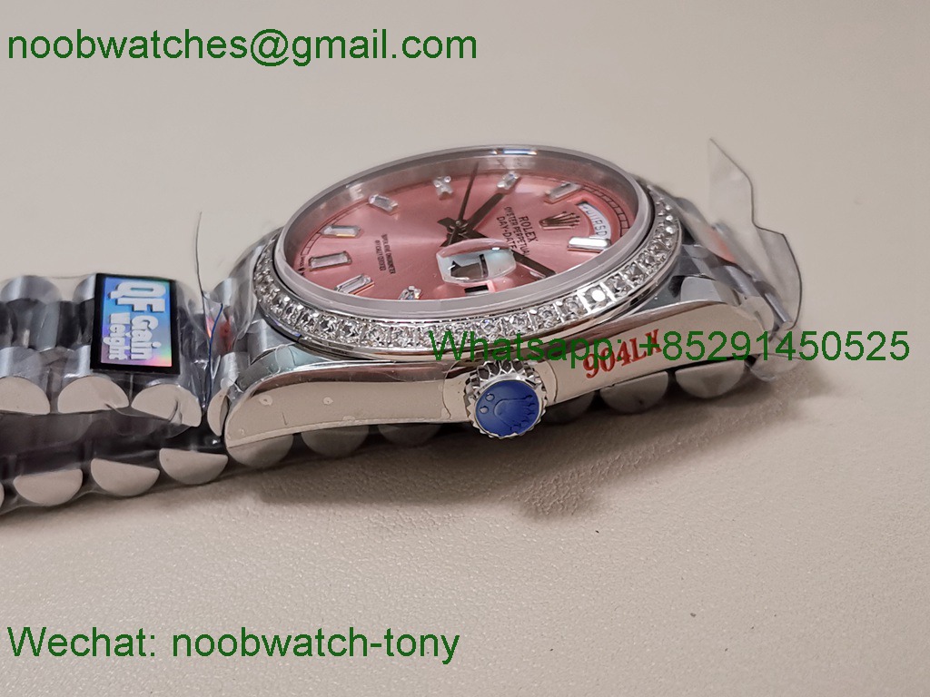 Replica Rolex DayDate 36mm Pink Dial Diamond Bezel QF SuperClone VR3255 V5 Gain Weight