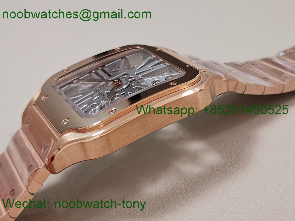 Replica Cartier Santos De Cartier Skeleton 40mm Rose Gold TWF Swiss Quartz