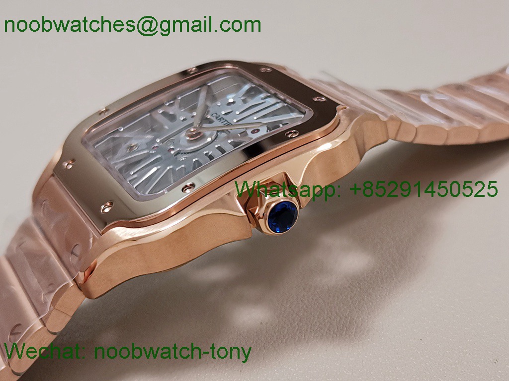 Replica Cartier Santos De Cartier Skeleton 40mm Rose Gold TWF Swiss Quartz