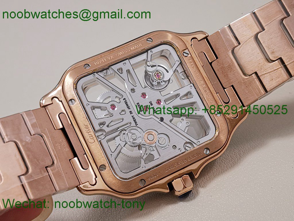Replica Cartier Santos De Cartier Skeleton 40mm Rose Gold TWF Swiss Quartz