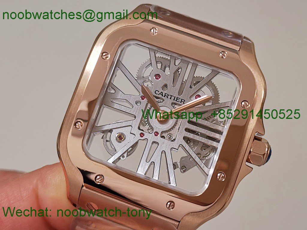 Replica Cartier Santos De Cartier Skeleton 40mm Rose Gold TWF Swiss Quartz