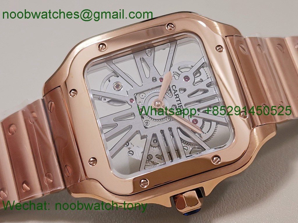 Replica Cartier Santos De Cartier Skeleton 40mm Rose Gold TWF Swiss Quartz