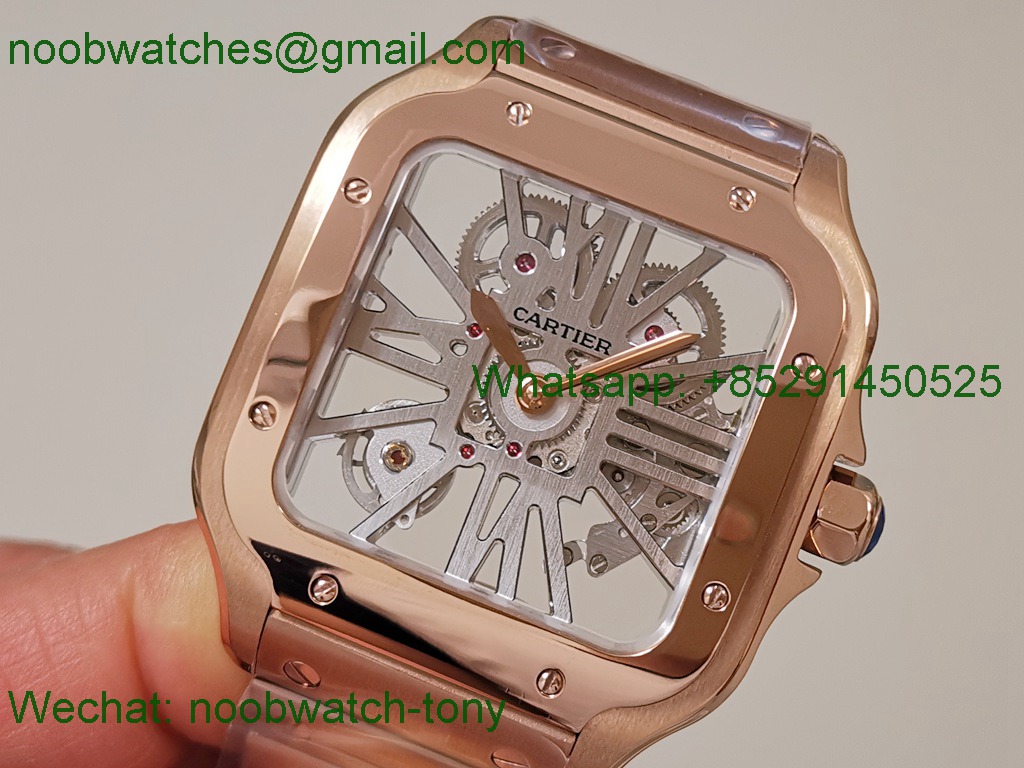 Replica Cartier Santos De Cartier Skeleton 40mm Rose Gold TWF Swiss Quartz