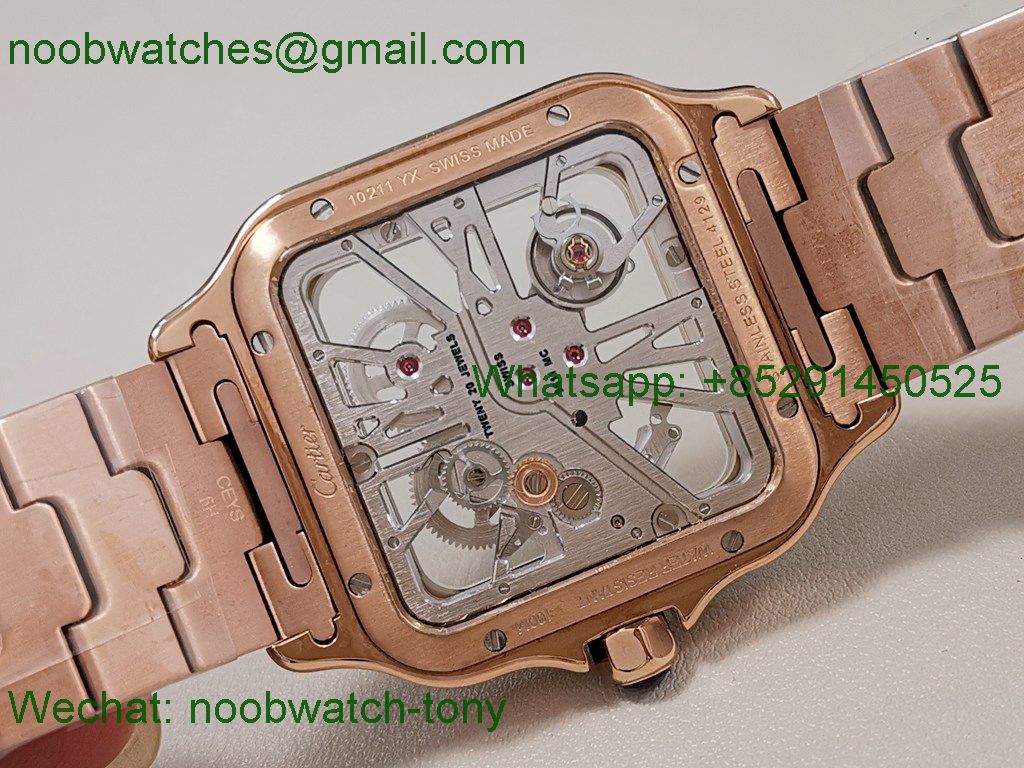 Replica Cartier Santos De Cartier Skeleton 40mm Rose Gold TWF Swiss Quartz