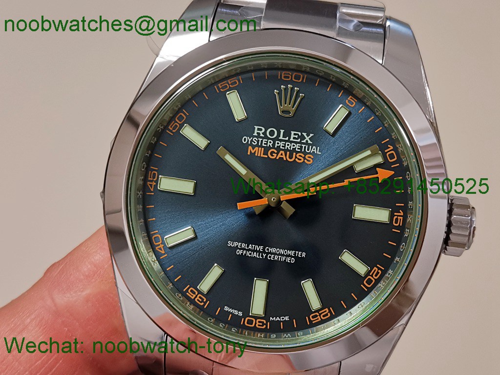 Replica Rolex Milgauss 116400GV 904L Blue VSF VS3131 Superclone