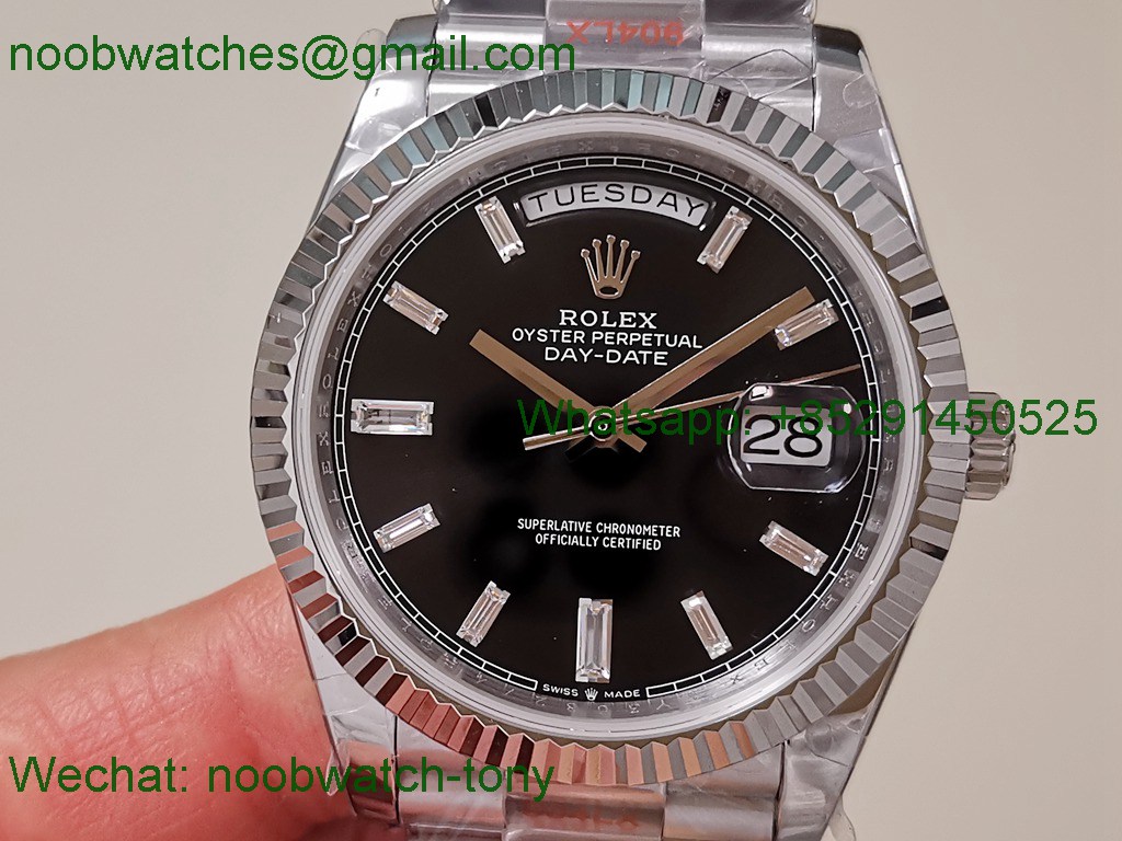 Replica Rolex DayDate 40mm QF SuperClone Black Diamond Dial President A2836 V6 Gain Weight