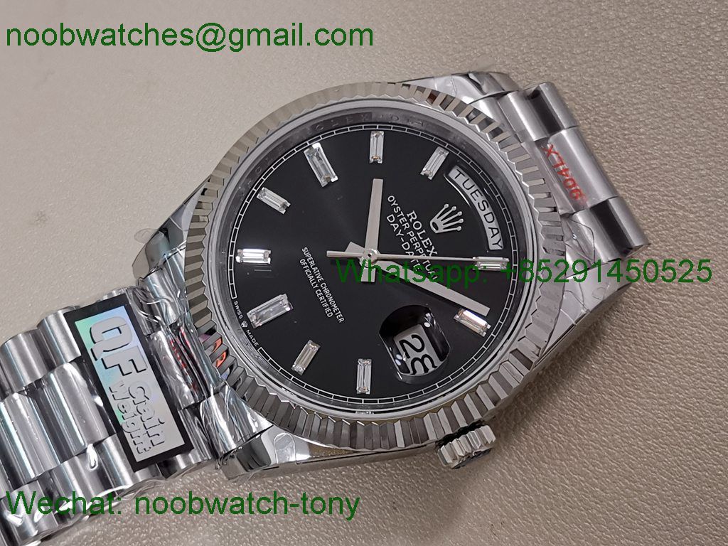 Replica Rolex DayDate 40mm QF SuperClone Black Diamond Dial President A2836 V6 Gain Weight