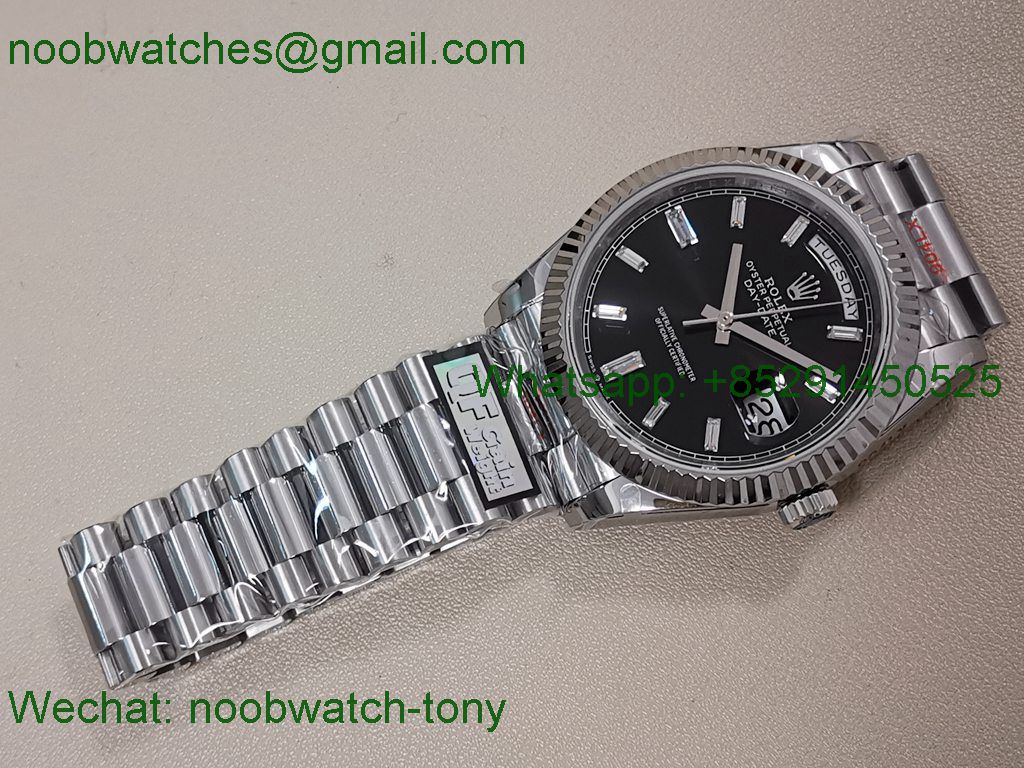 Replica Rolex DayDate 40mm QF SuperClone Black Diamond Dial President A2836 V6 Gain Weight