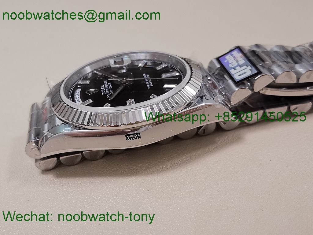 Replica Rolex DayDate 40mm QF SuperClone Black Diamond Dial President A2836 V6 Gain Weight