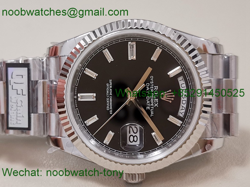 Replica Rolex DayDate 40mm QF SuperClone Black Diamond Dial President A2836 V6 Gain Weight