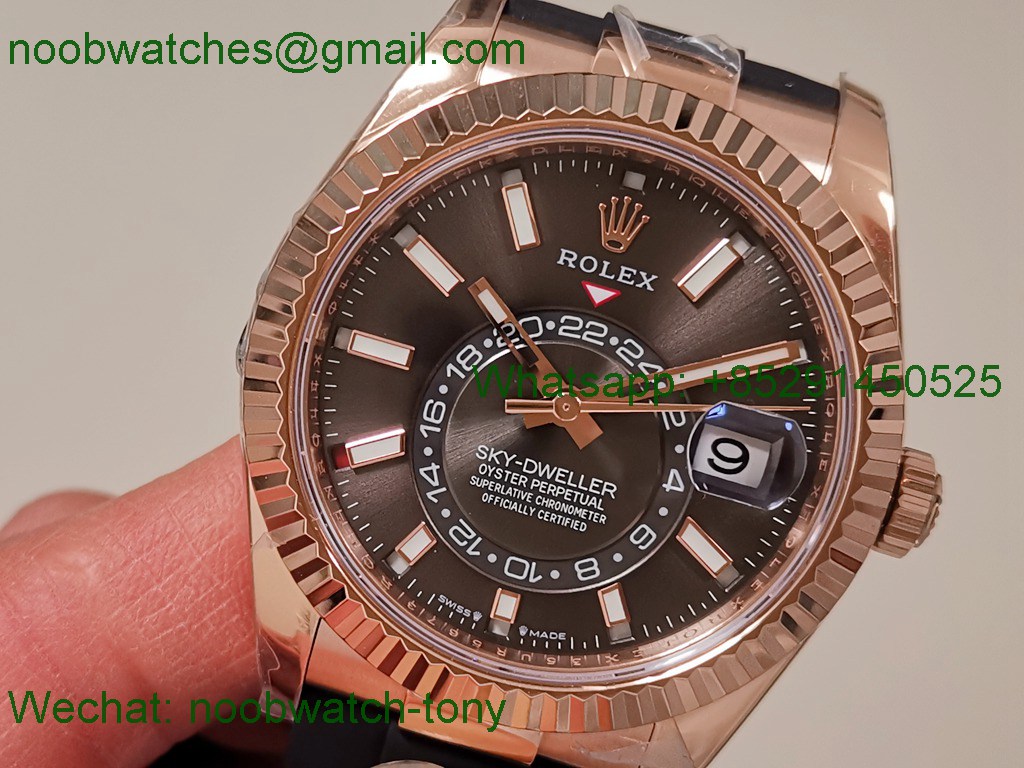 Replica Rolex Sky-Dweller 336235 Gain Weight Rose Gold ZF SuperCLone Gray Dial Rubber 2824
