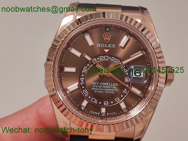 Replica Rolex Sky-Dweller 336235 Gain Weight Rose Gold ZF SuperCLone Brown Dial Rubber 2824