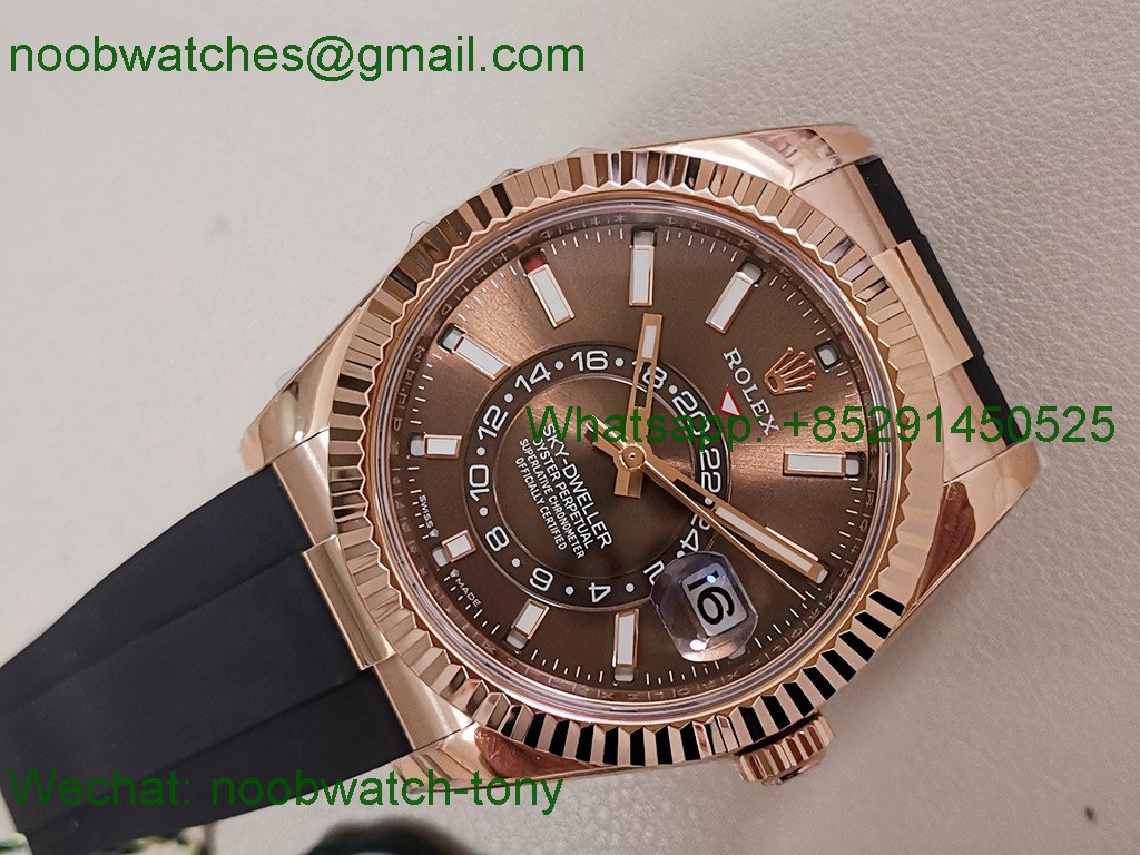 Replica Rolex Sky-Dweller 336235 Gain Weight Rose Gold ZF SuperCLone Brown Dial Rubber 2824