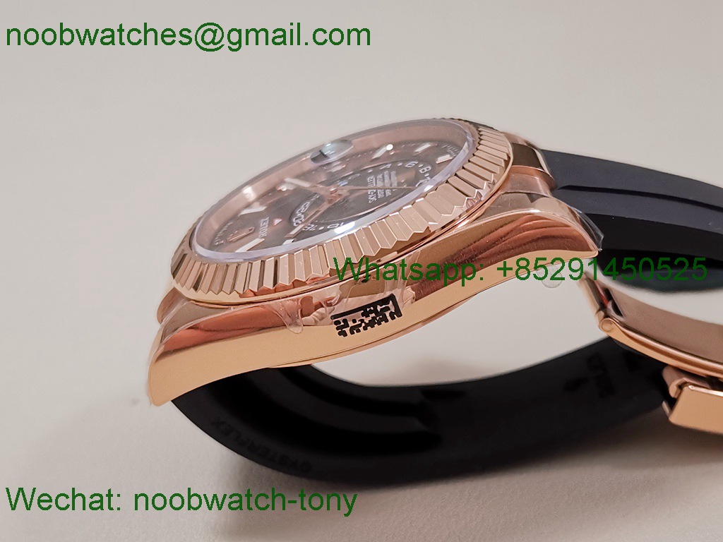 Replica Rolex Sky-Dweller 336235 Gain Weight Rose Gold ZF SuperCLone Brown Dial Rubber 2824