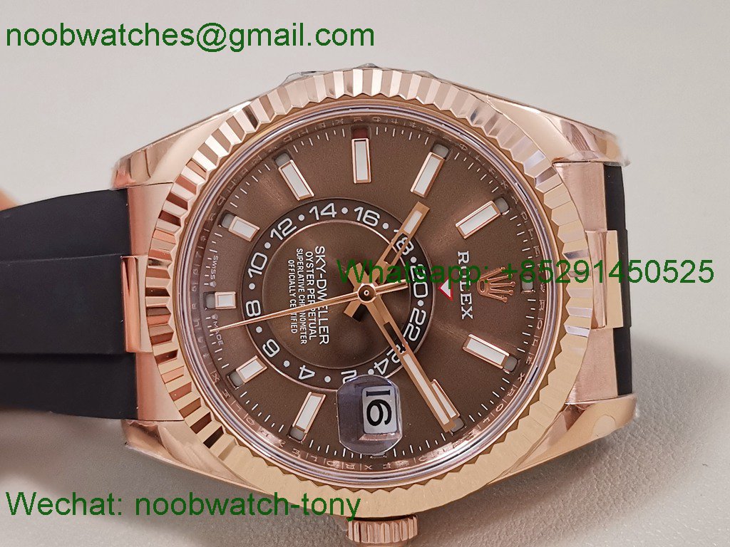 Replica Rolex Sky-Dweller 336235 Gain Weight Rose Gold ZF SuperCLone Brown Dial Rubber 2824