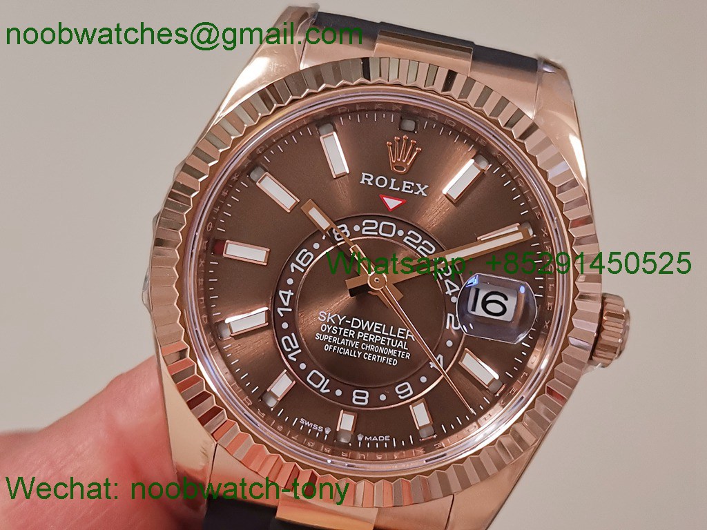 Replica Rolex Sky-Dweller 336235 Gain Weight Rose Gold ZF SuperCLone Brown Dial Rubber 2824